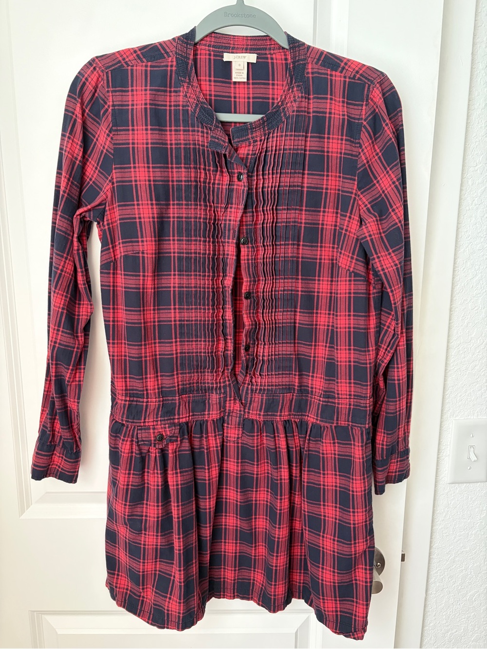 J.Crew Red Navy Plaid Shirt Dress Women's XS